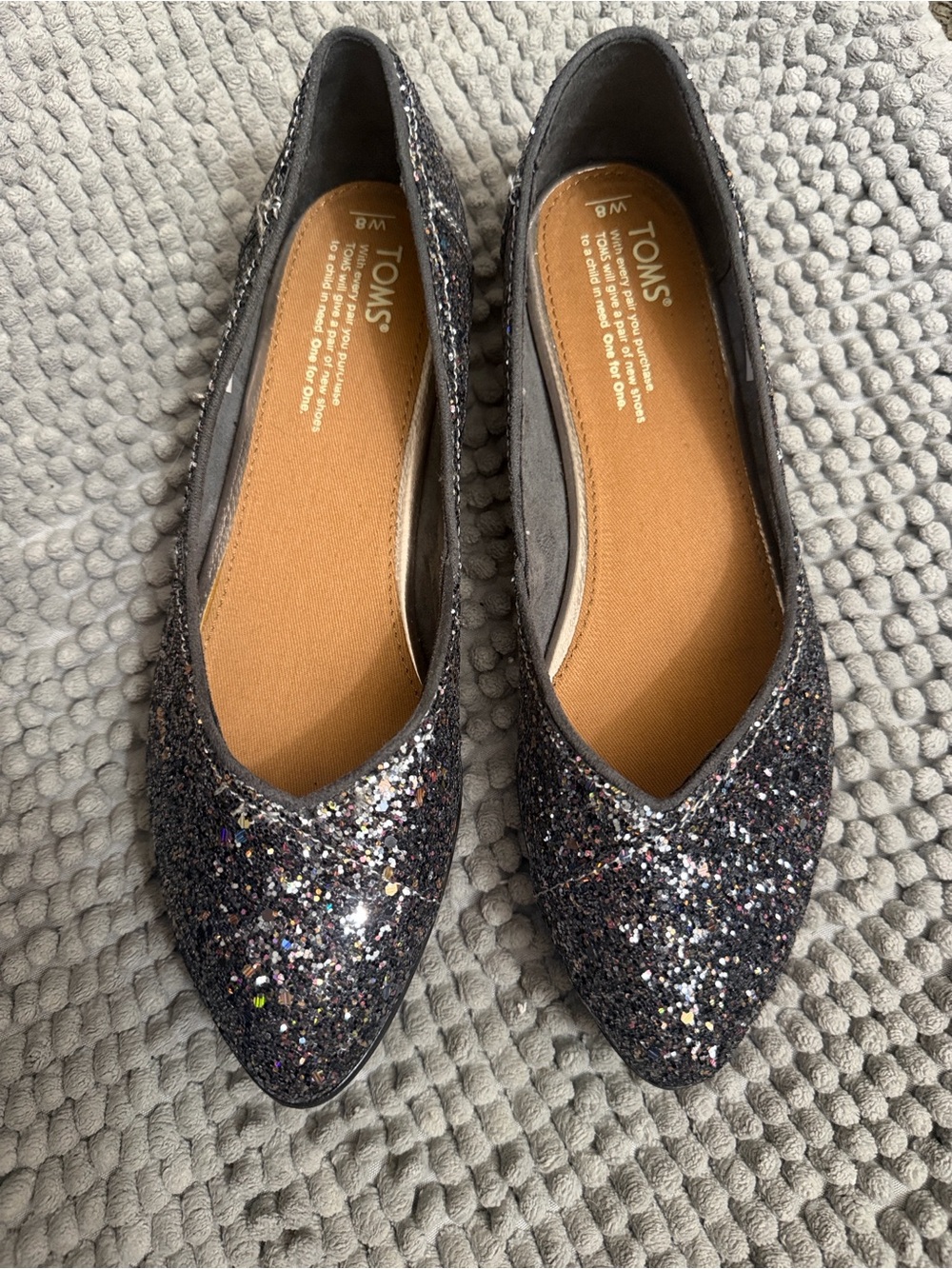 TOMS Jutti Pewter Glitter Party Women's Black Glitter Pointed-Toe Flats